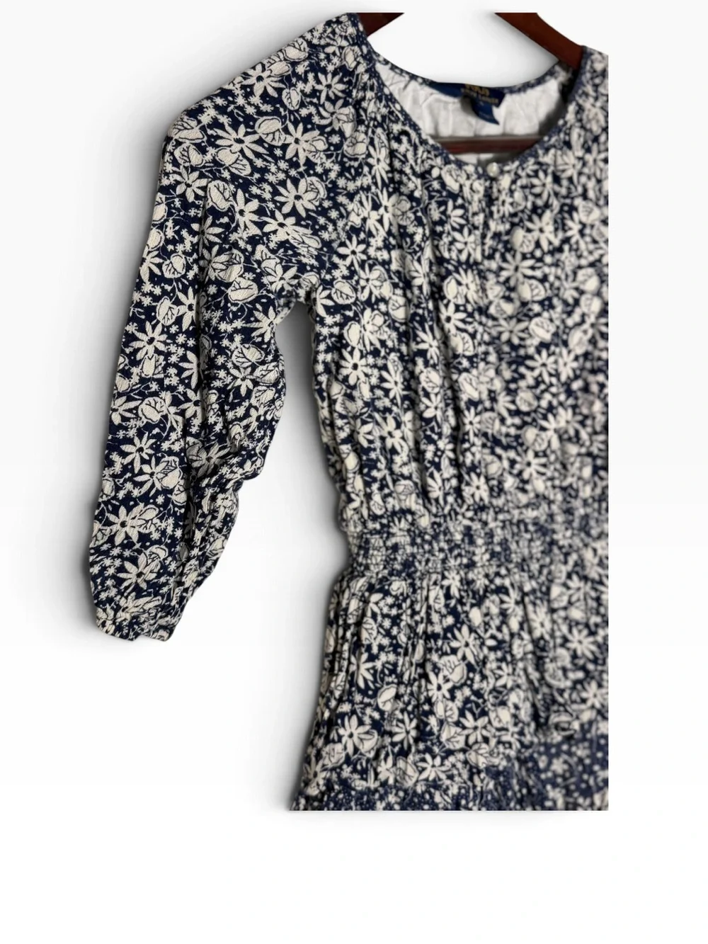Polo Ralph Lauren Kids Girls Blue White Floral Smocked Dress Size 5